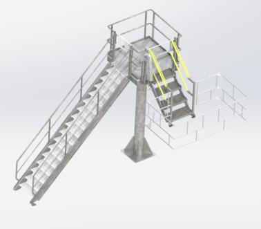 Toegangsbordes met klaptrap voor topbelading van tanks met platform en trap, Pacquet