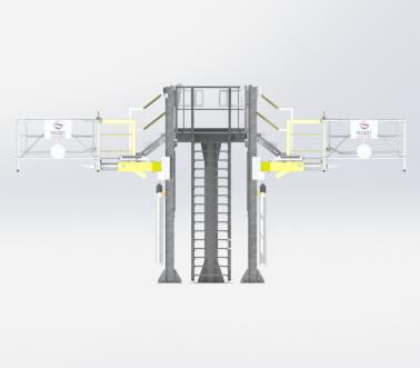 Monte et Baisse toegangsbordes met platform en trap, topbelading tanks, Pacquet