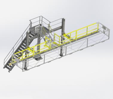 Monte et Baisse toegangsbordes met platform en trap, topbelading tanks, Pacquet
