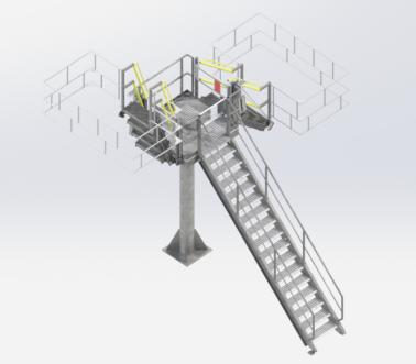 Toegangsbordes met klaptrap voor topbelading van tanks met platform en trap, Pacquet