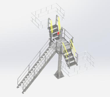 Toegangsbordes met klaptrap voor topbelading van tanks met platform en trap, Pacquet