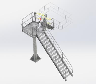Toegangsbordes met klaptrap voor topbelading van tanks met platform en trap, Pacquet